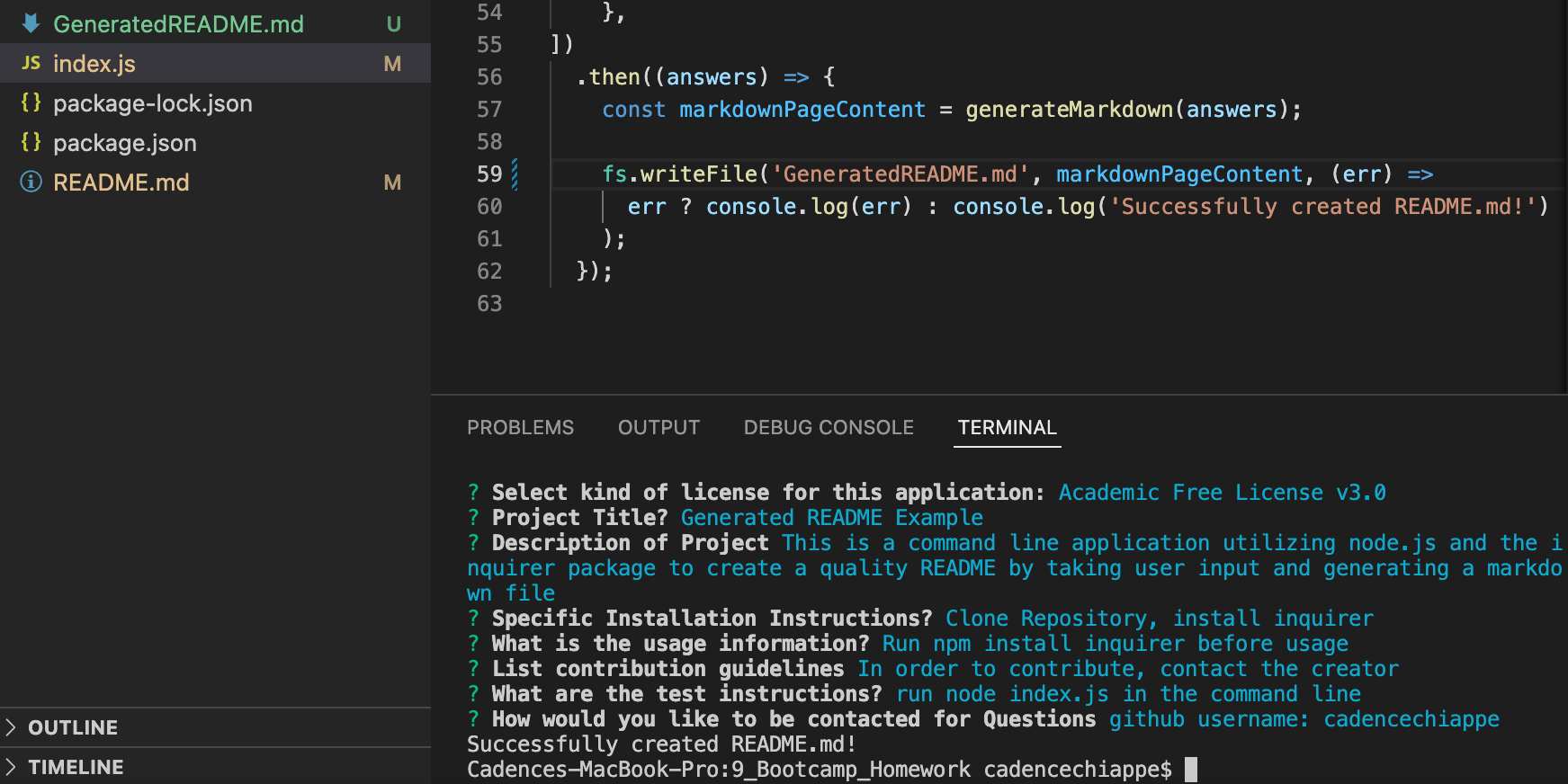 Screenshot of Success Message Upon md file creation in Terminal.
